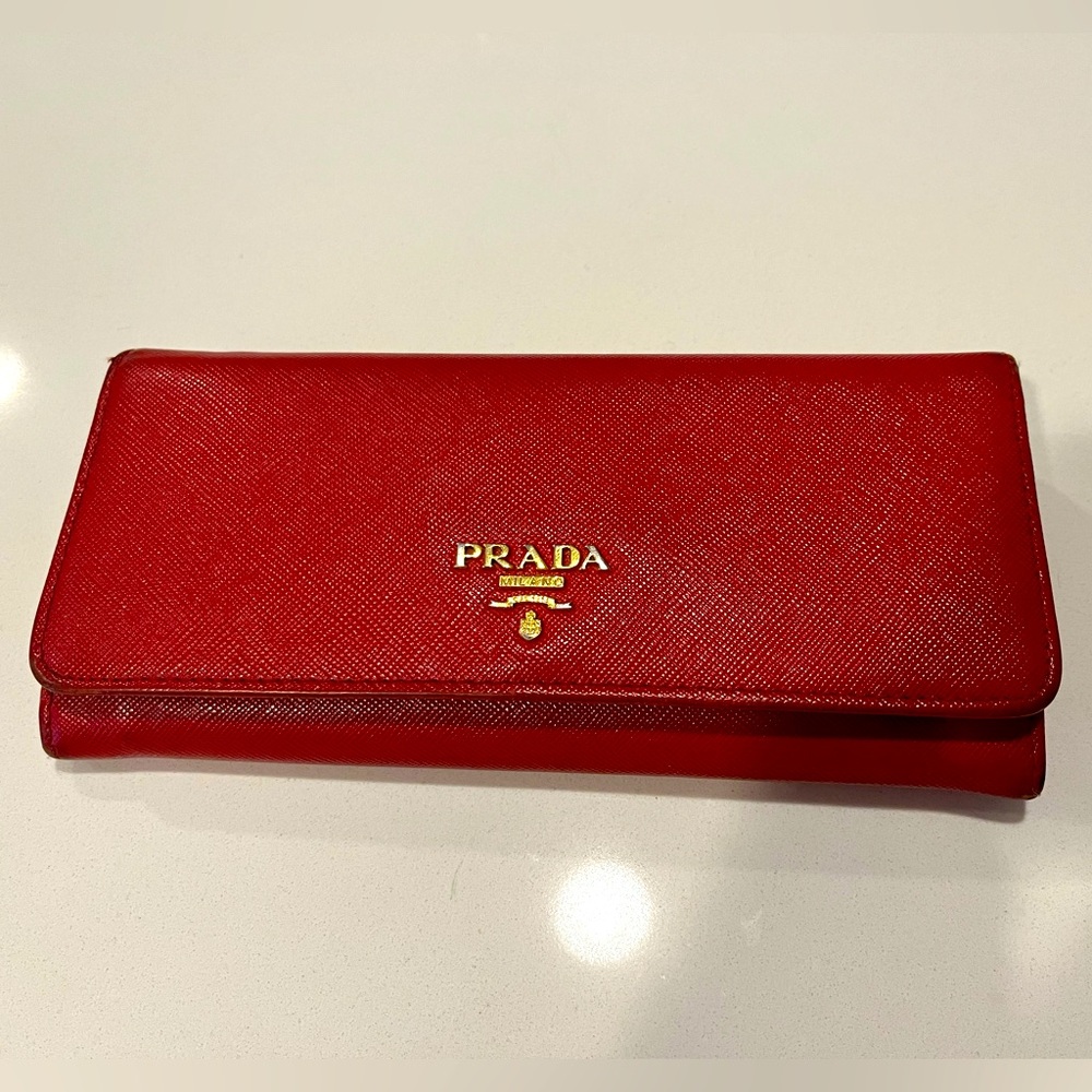 Authenic Prada Saffiano Leather Continental Wallet - Red